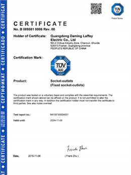 TUV Mark-Schuko Socket Certificate