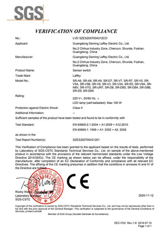 CE-SENSOR Certificate