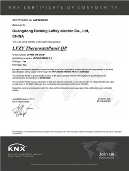 KNX Certificate-Full Screen Thermostat