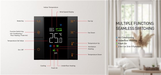 Smart Thermostat three-in-one function: air conditioning; floor heating; fresh air