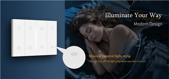 Switch panel with radar sensor light strip for hotel guest room control system 