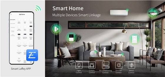 smartlaffey app control for switch, curtain, lighting, thermostat, and scenario.