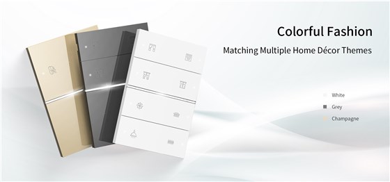 Customizable engraving and multiple colors of QA7 smart panel, perfect for hotel room control or personalized smart home use.