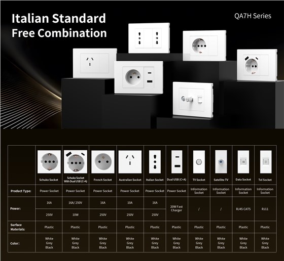 QA7H Italian standard modular socket for hotels and apartments