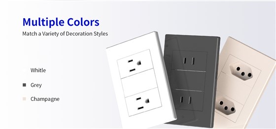 QA7 US standard sockets available in white, grey, champagne gold finishes with modular design