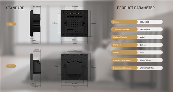 Zigbee smart switch installation dimensions UK/EU