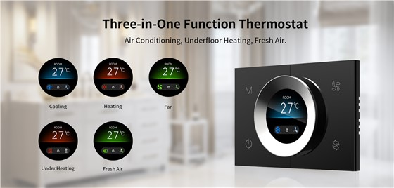 WKX20-B thermostat UI modes for cooling, heating, and fresh air