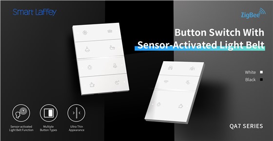 SmartLaffey QA7 Series Smart Panel with Tuya Zigbee, radar sensing light strip, and customizable engraving for smart homes and hotels.