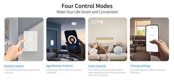 QA7 Smart Panel with multi-control options, including SmartLaffey app, panel control, and voice command integration.
