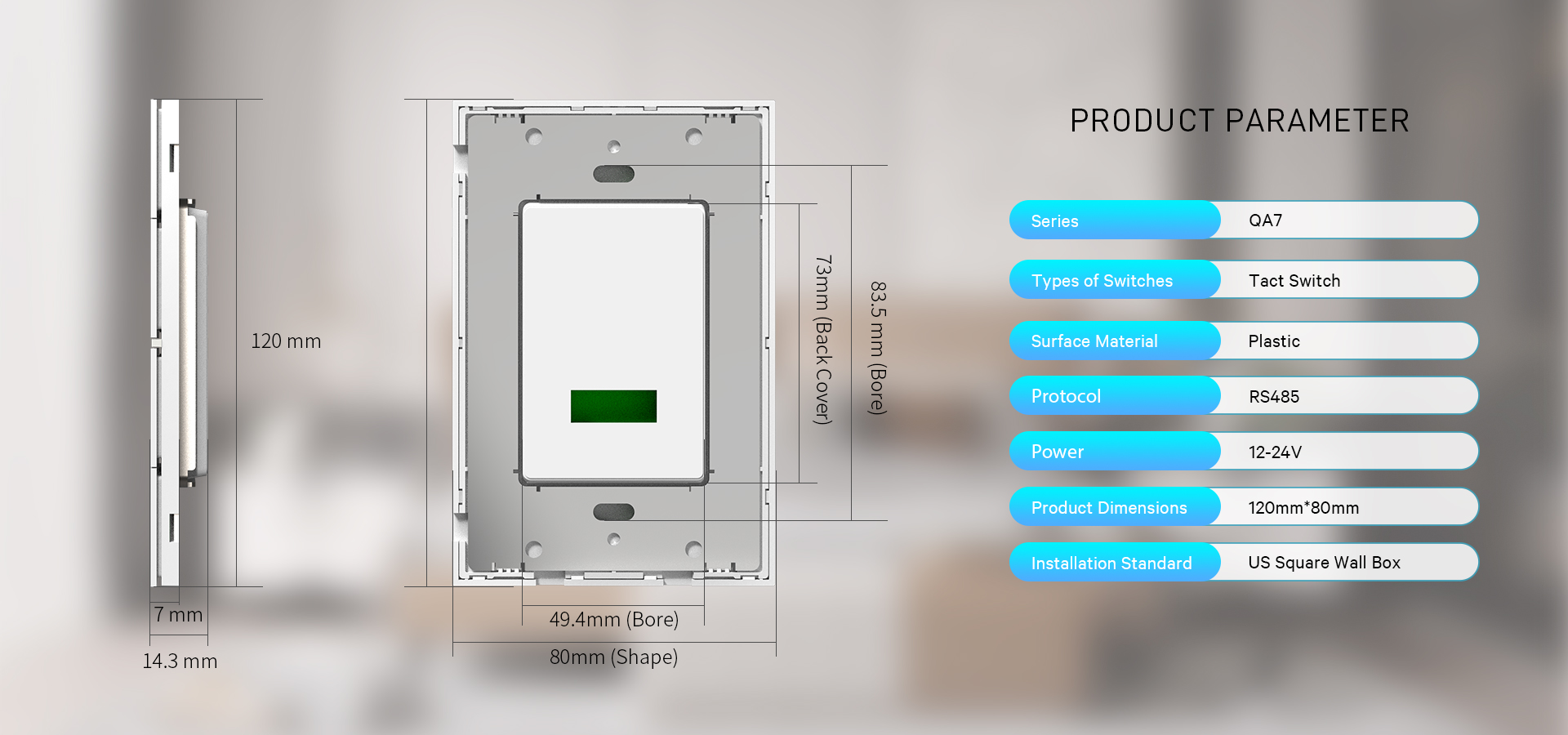 RS485 Panel US Standard 120x80mm