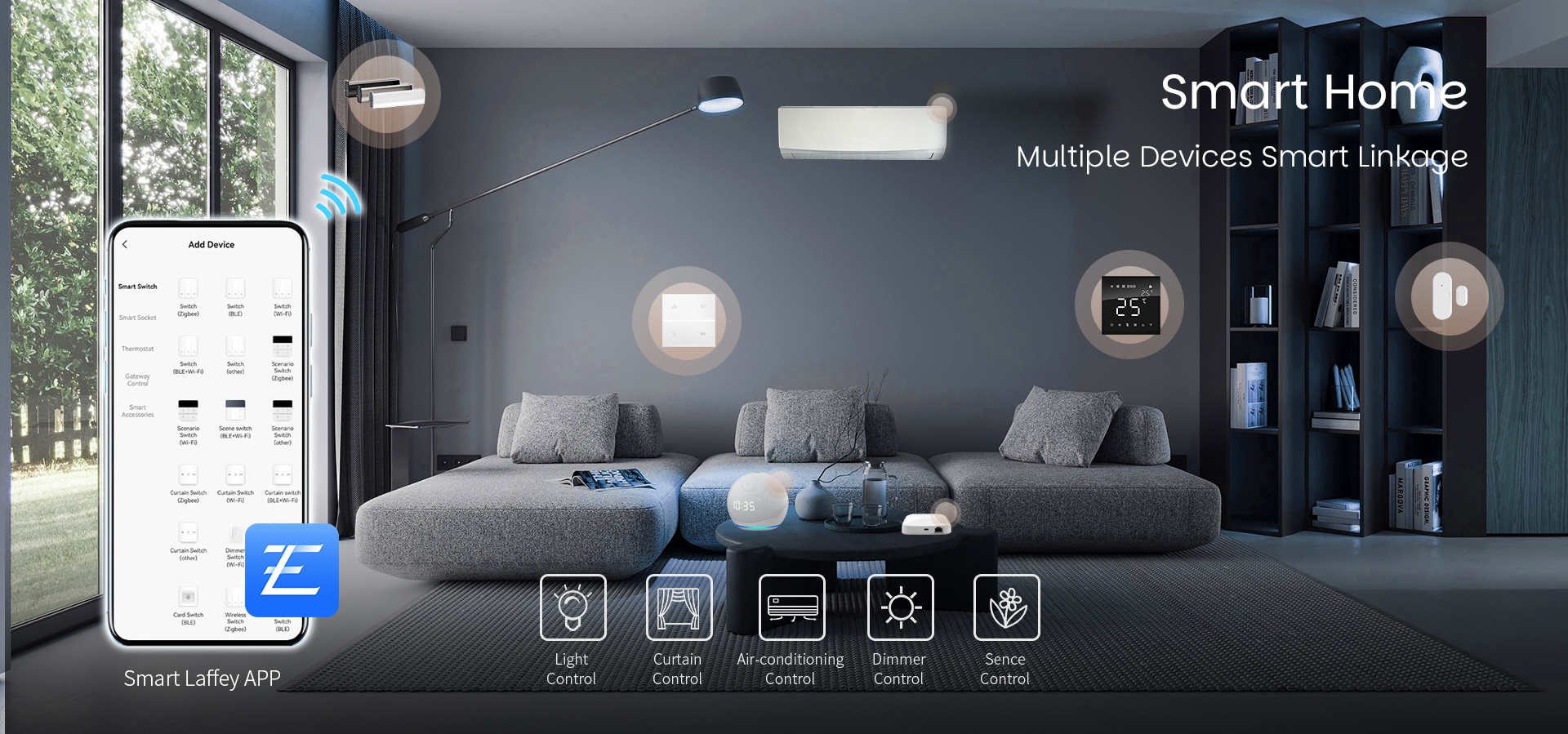 Smart Laffey App for Home Management: Remote Control Lights, Curtains, HVAC via EA7 Zigbee Panel in EU or UK Projects
