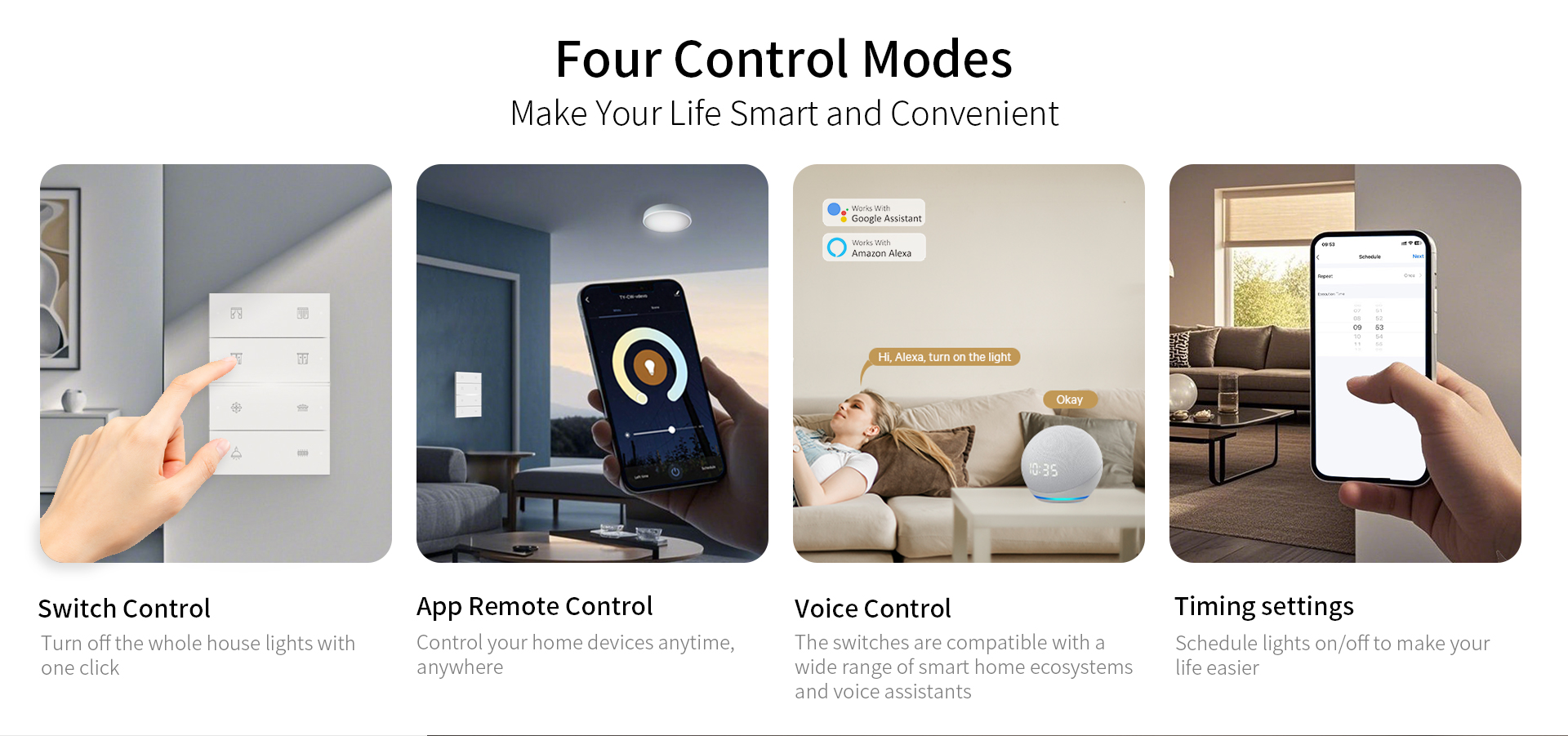 QA7 Smart Panel with multi-control options, including SmartLaffey app, panel control, and voice command integration.