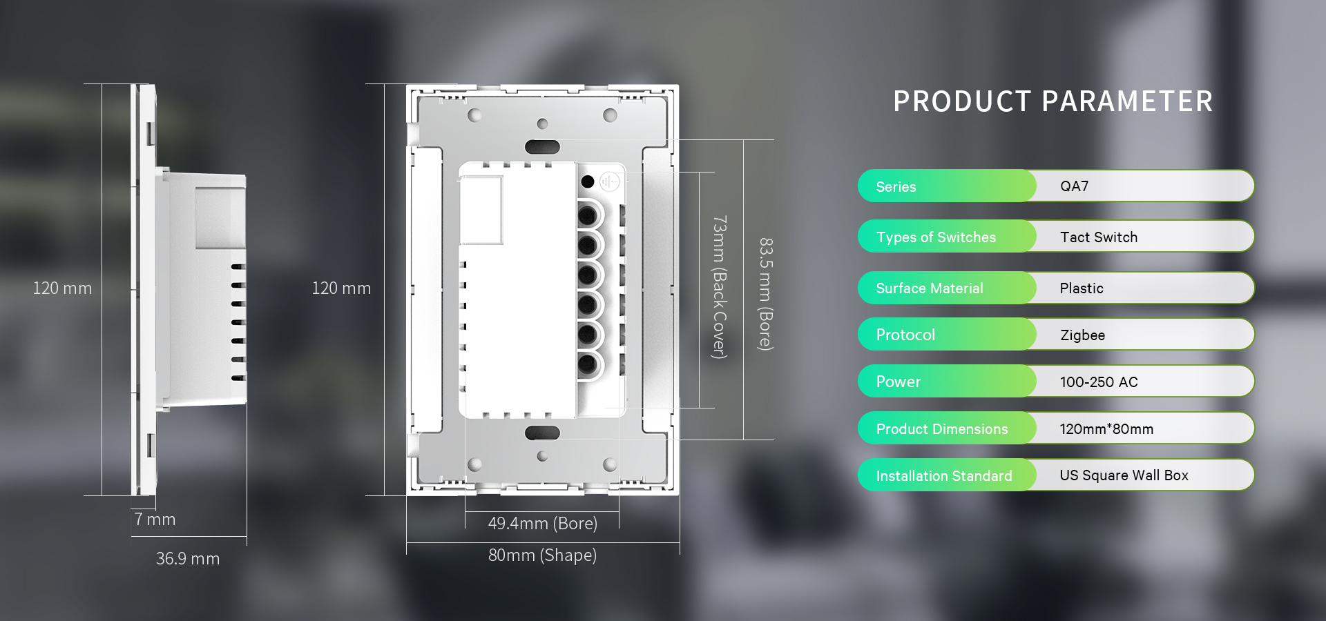 Tuya Zigbee Smart Panel by SmartLaffey, featuring sleek 120x80mm plastic design and intuitive panel control.
