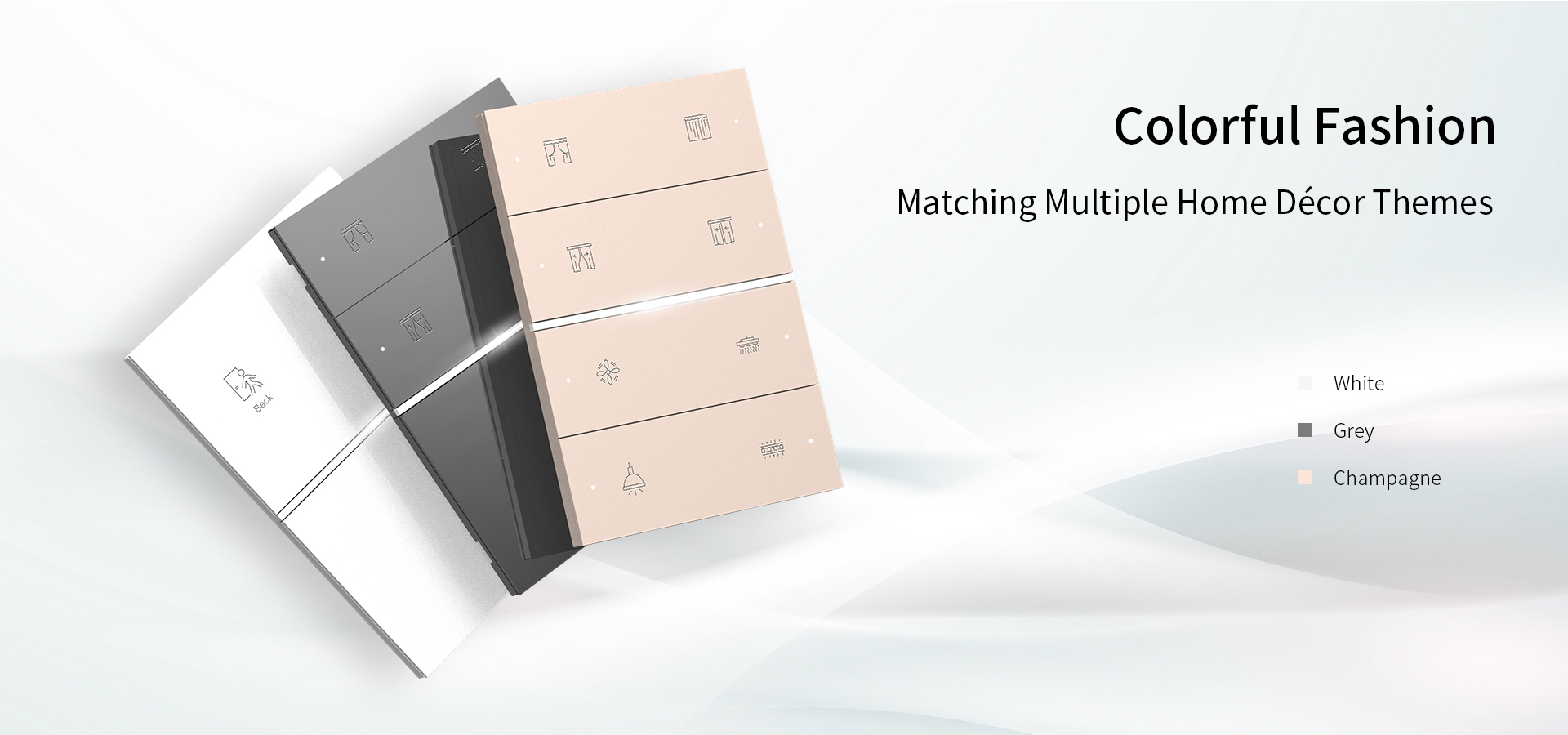 Customizable engraving and multiple colors of QA7 smart panel, perfect for hotel room control or personalized smart home use.