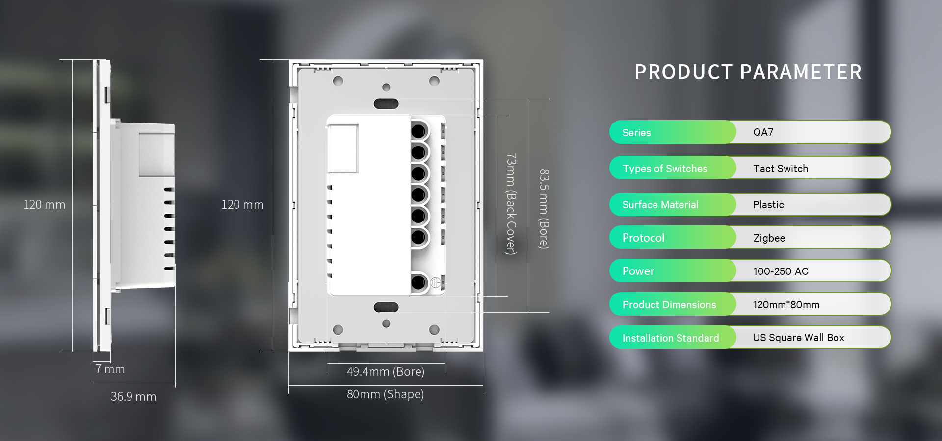 Tuya Zigbee Smart Panel by SmartLaffey, featuring sleek 120x80mm plastic design and intuitive panel control.
