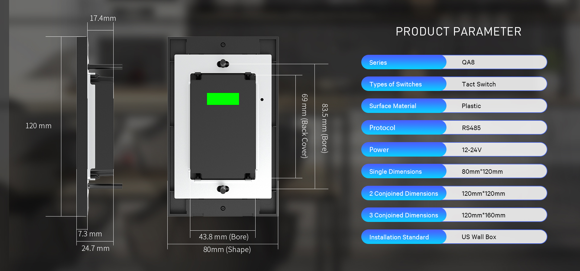 QA8-RS485 120*80mm US Standard wall switch