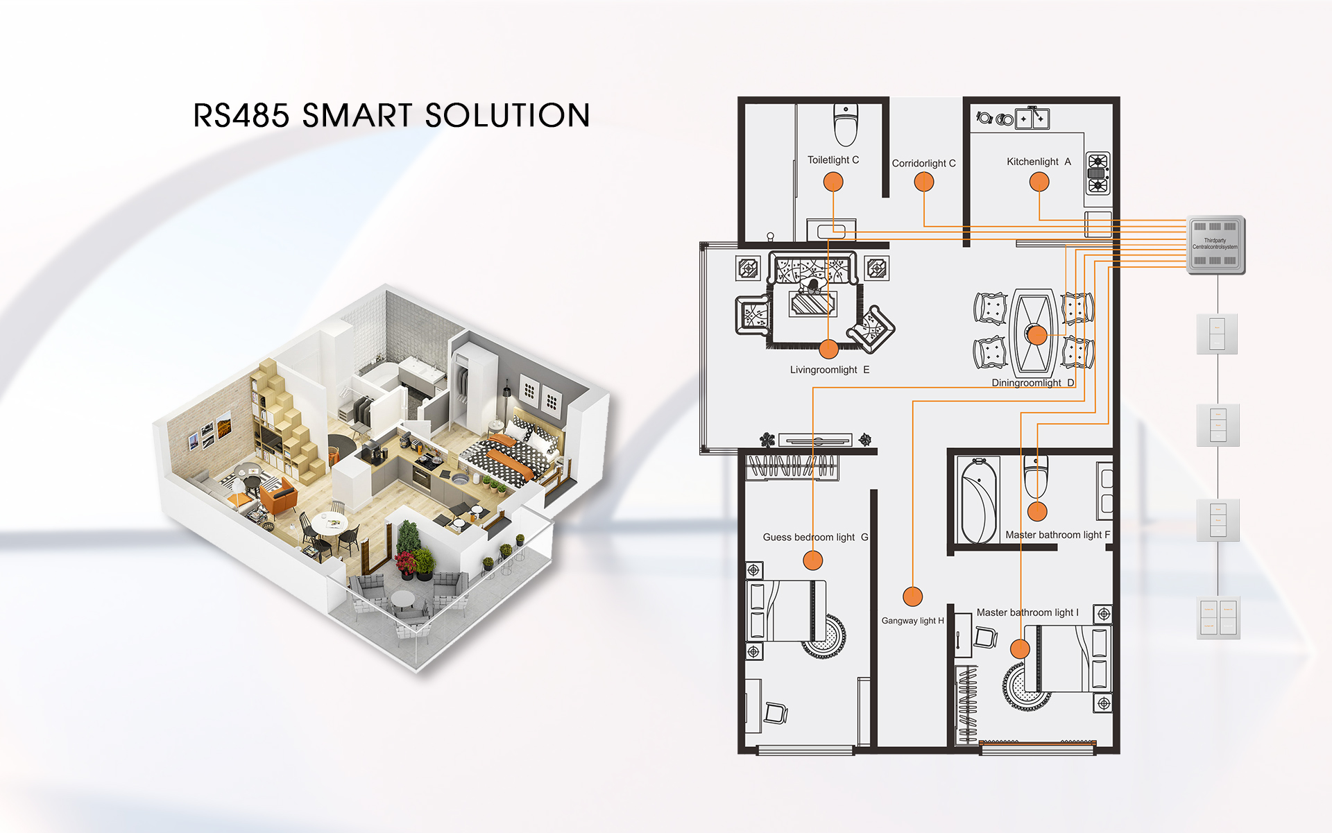 RS485 RD4 wall smart switch for home and hotel