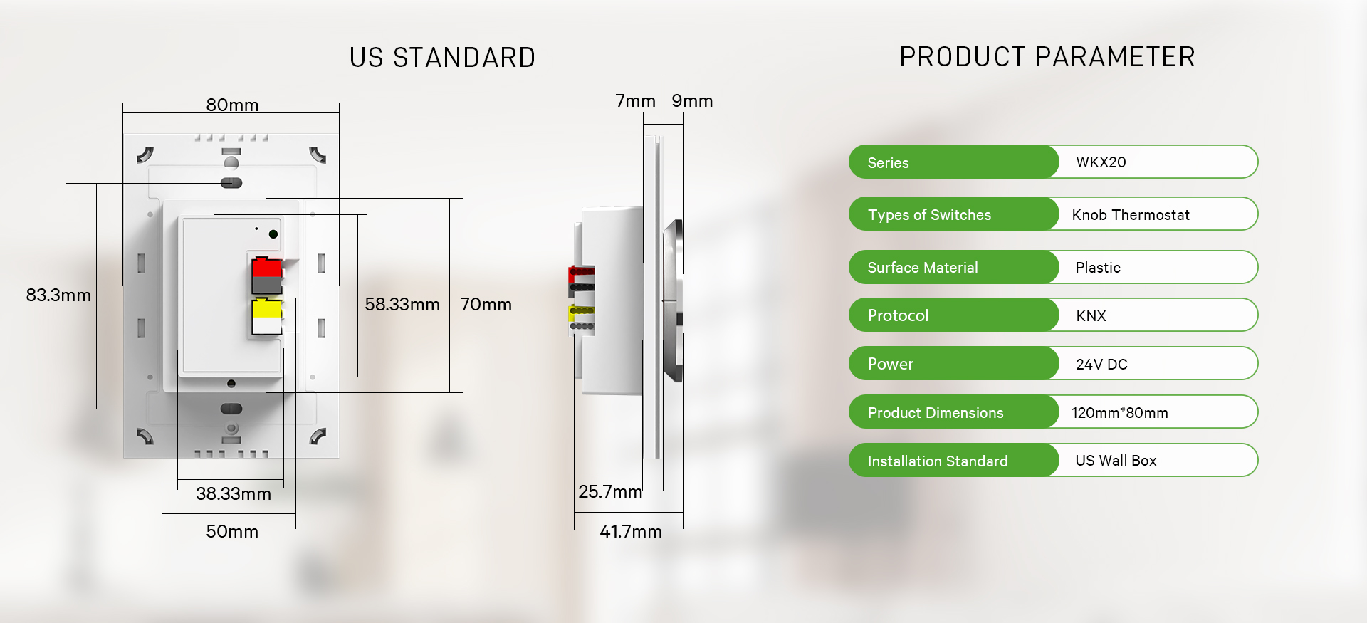 WKX20 KNX Thermostat American standard for home and hotel projects