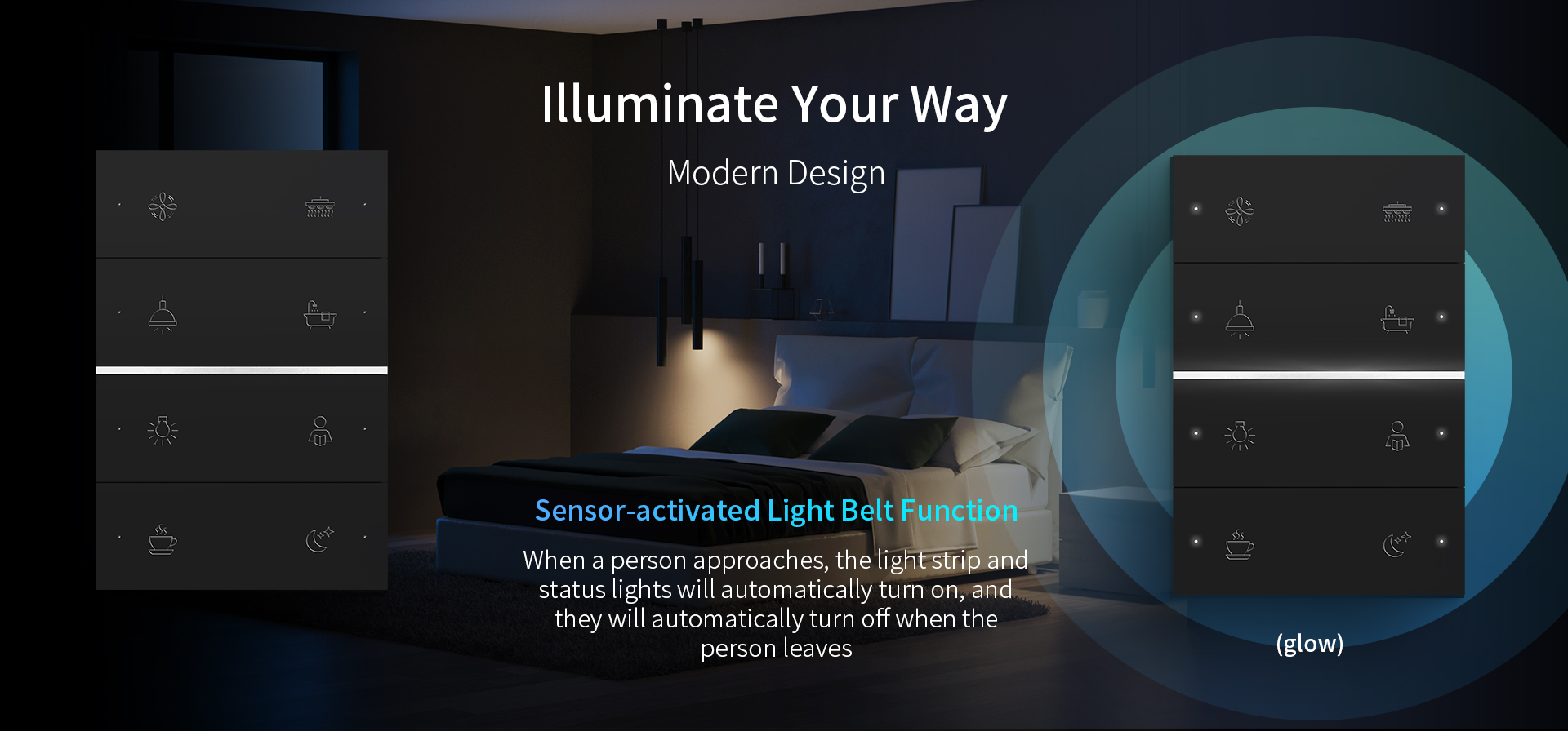 Radar sensing night light function, providing automatic lighting for smart homes and hotels. Radar sensing night light function, providing automatic lighting for smart homes and hotels.