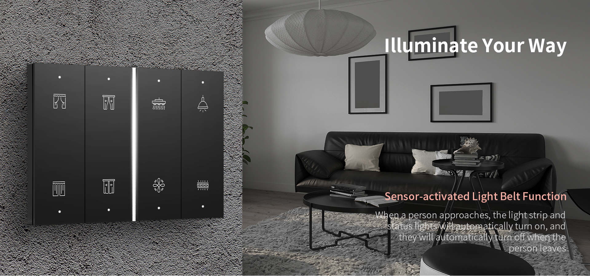 QA7H-Modern smart switch panel with radar sensor and LED status light QA7H-Modern smart switch panel with radar sensor and LED status light
